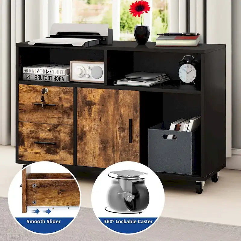 Moasis 2 Drawer Lateral Wood Filing Cabinet with Lock and Open Shelves for Home Office