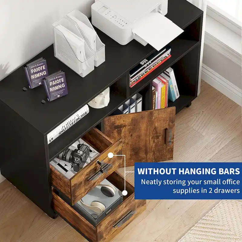 Moasis 2 Drawer Lateral Wood Filing Cabinet with Lock and Open Shelves for Home Office