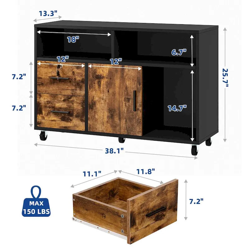 Moasis 2 Drawer Lateral Wood Filing Cabinet with Lock and Open Shelves for Home Office