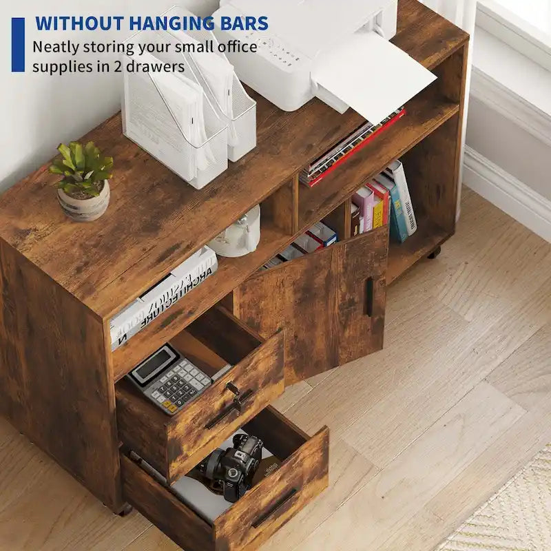 Moasis 2 Drawer Lateral Wood Filing Cabinet with Lock and Open Shelves for Home Office