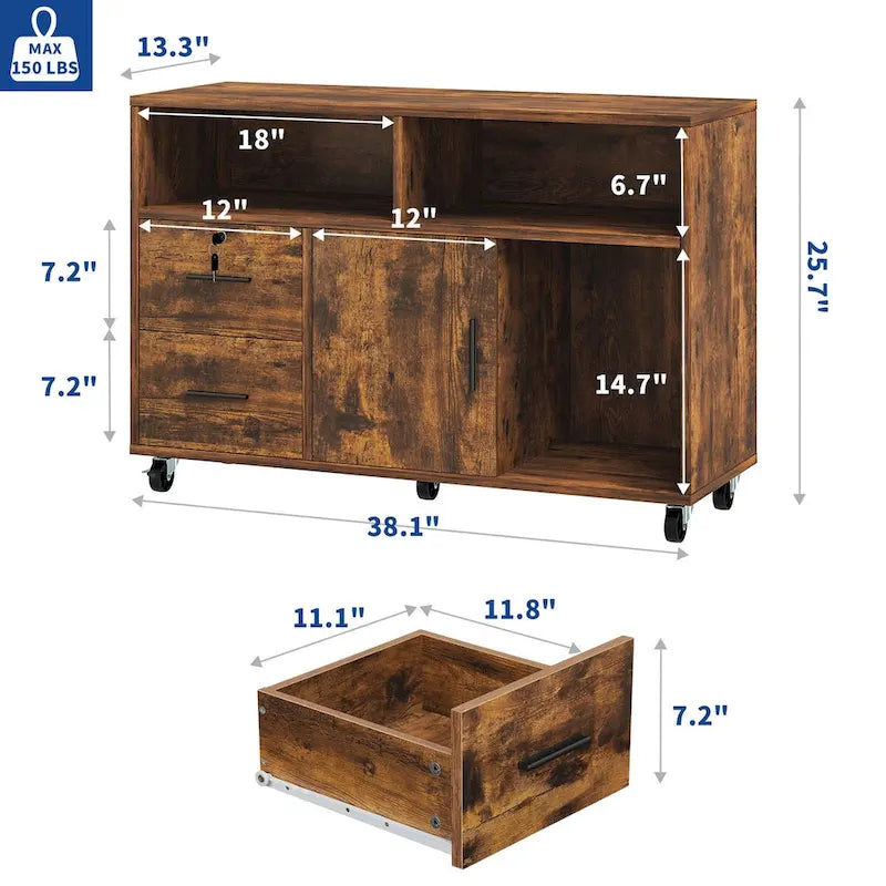 Moasis 2 Drawer Lateral Wood Filing Cabinet with Lock and Open Shelves for Home Office