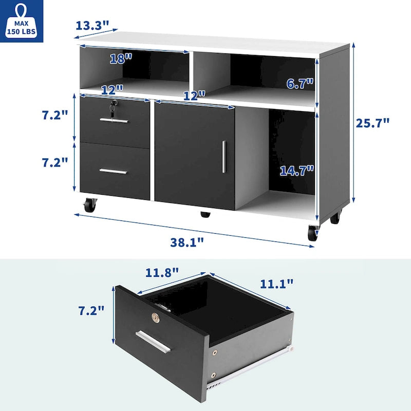 Moasis 2 Drawer Lateral Wood Filing Cabinet with Lock and Open Shelves for Home Office