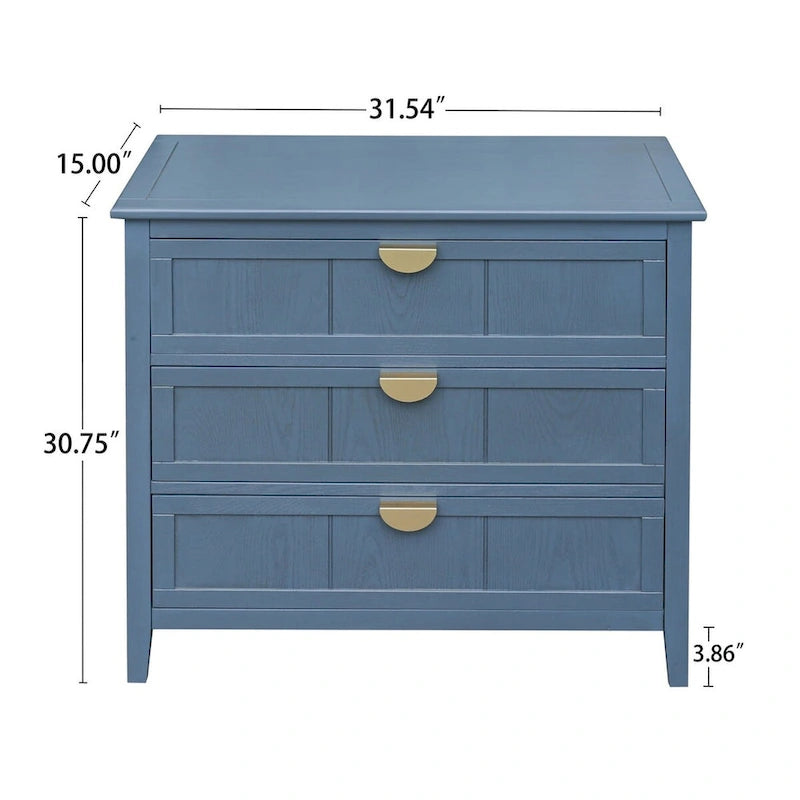 Blue 30.31 in. H Storage Cabinet with 3 Drawer and Anti-slip mats - 31.50  x 14.96