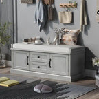 Storage Bench with 2 Drawers and 2 Cabinets, Shoe Bench with Removable Cushion for Living Room