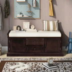 Storage Bench with 2 Drawers and 2 Cabinets, Shoe Bench with Removable Cushion for Living Room