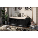 Storage Bench with 2 Drawers and 2 Cabinets, Shoe Bench with Removable Cushion for Living Room