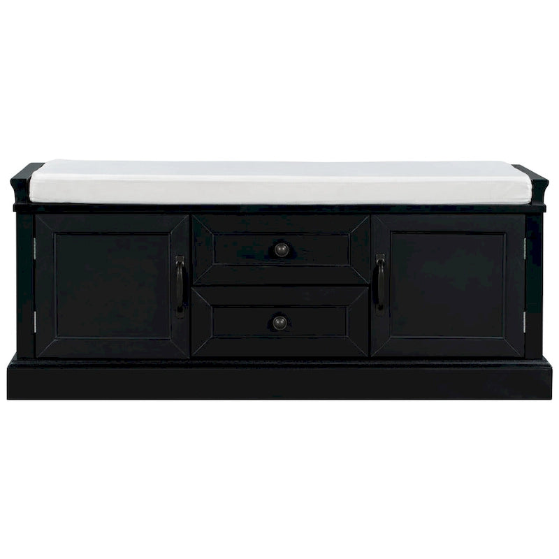 Storage Bench with 2 Drawers and 2 Cabinets, Shoe Bench with Removable Cushion for Living Room