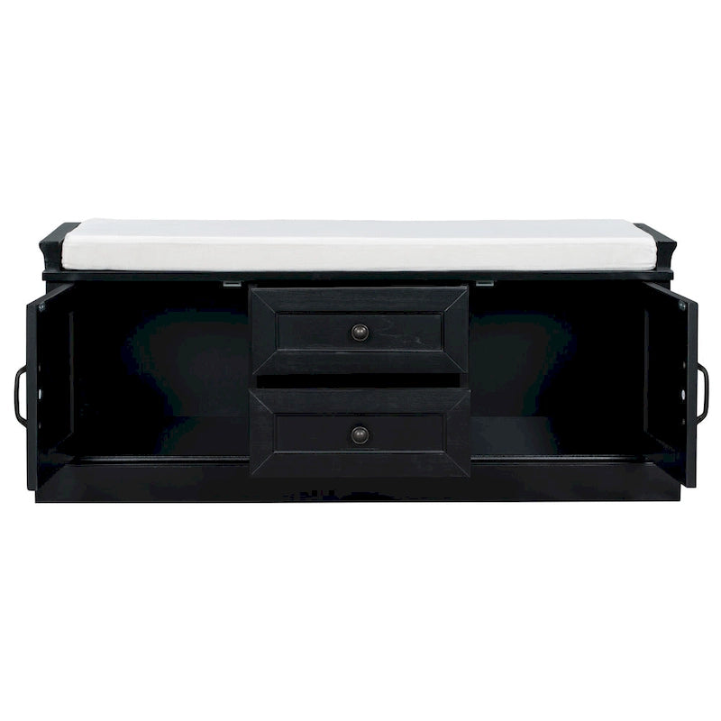 Storage Bench with 2 Drawers and 2 Cabinets, Shoe Bench with Removable Cushion for Living Room