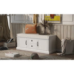 Storage Bench with 2 Drawers and 2 Cabinets, Shoe Bench with Removable Cushion for Living Room