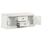Storage Bench with 2 Drawers and 2 Cabinets, Shoe Bench with Removable Cushion for Living Room