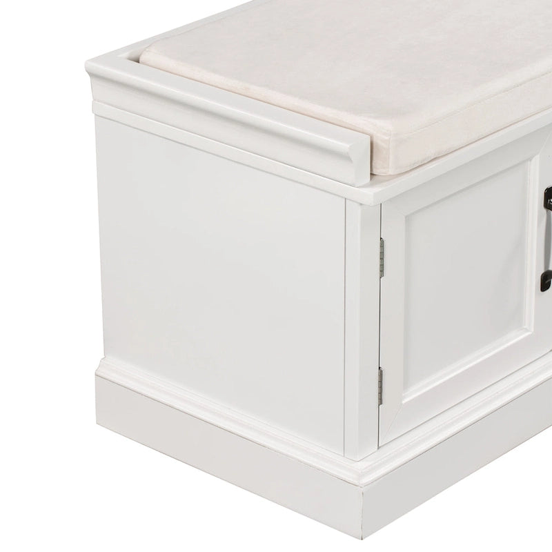 Storage Bench with 2 Drawers and 2 Cabinets, Shoe Bench with Removable Cushion for Living Room