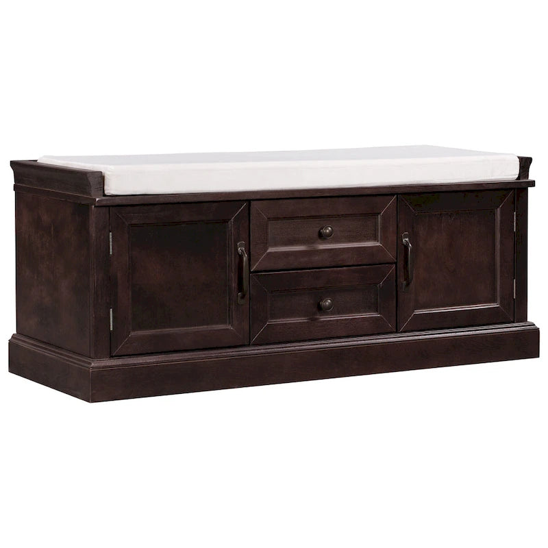 Storage Bench with 2 Drawers and 2 Cabinets, Shoe Bench with Removable Cushion for Living Room