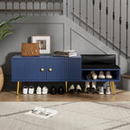 Upholstered Shoe Storage Bench with Cushioned Seat, Hidden Cabinet & Metal Legs - Modern Entryway Organizer