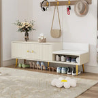 Upholstered Shoe Storage Bench with Cushioned Seat, Hidden Cabinet & Metal Legs - Modern Entryway Organizer