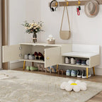 Upholstered Shoe Storage Bench with Cushioned Seat, Hidden Cabinet & Metal Legs - Modern Entryway Organizer