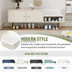 Upholstered Shoe Storage Bench with Cushioned Seat, Hidden Cabinet & Metal Legs - Modern Entryway Organizer