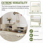 Upholstered Shoe Storage Bench with Cushioned Seat, Hidden Cabinet & Metal Legs - Modern Entryway Organizer