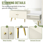 Upholstered Shoe Storage Bench with Cushioned Seat, Hidden Cabinet & Metal Legs - Modern Entryway Organizer