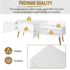 Upholstered Shoe Storage Bench with Cushioned Seat, Hidden Cabinet & Metal Legs - Modern Entryway Organizer