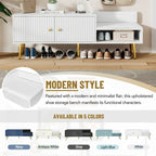 Upholstered Shoe Storage Bench with Cushioned Seat, Hidden Cabinet & Metal Legs - Modern Entryway Organizer