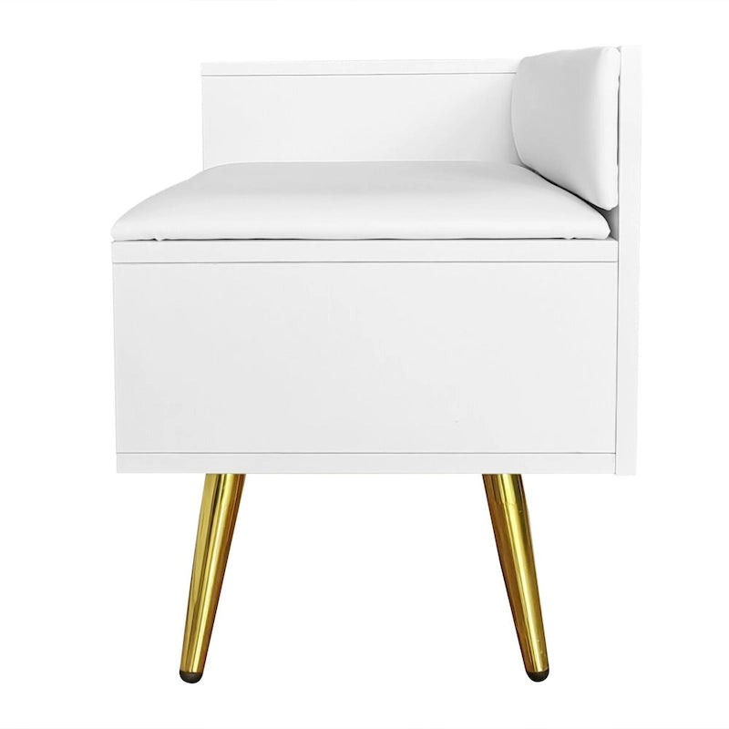Upholstered Shoe Storage Bench with Cushioned Seat, Hidden Cabinet & Metal Legs - Modern Entryway Organizer