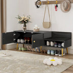 Upholstered Shoe Storage Bench with Cushioned Seat, Hidden Cabinet & Metal Legs - Modern Entryway Organizer
