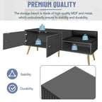 Upholstered Shoe Storage Bench with Cushioned Seat, Hidden Cabinet & Metal Legs - Modern Entryway Organizer