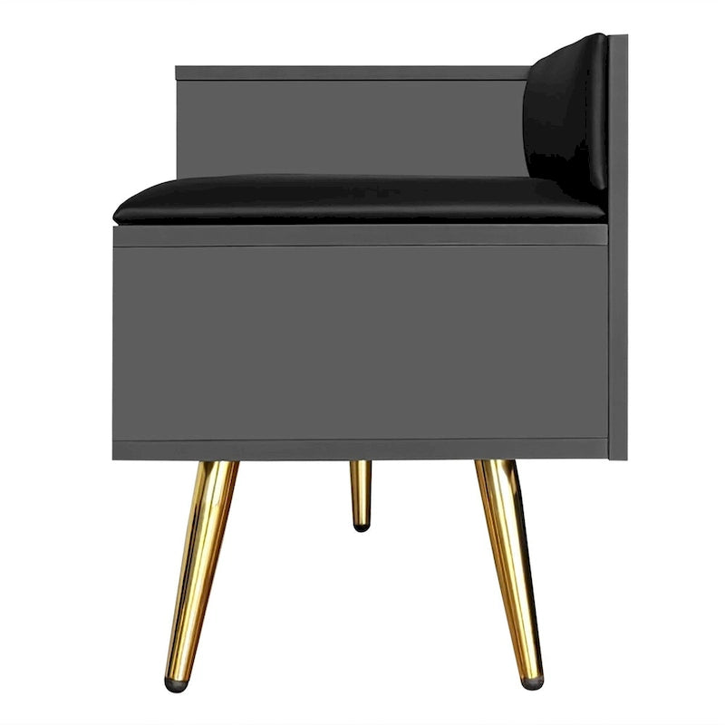 Upholstered Shoe Storage Bench with Cushioned Seat, Hidden Cabinet & Metal Legs - Modern Entryway Organizer