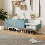 Upholstered Shoe Storage Bench with Cushioned Seat, Hidden Cabinet & Metal Legs - Modern Entryway Organizer