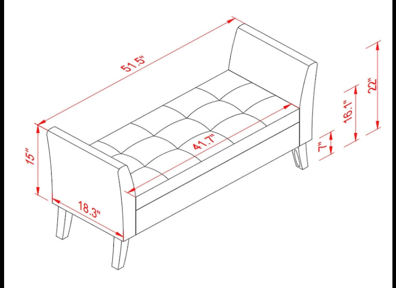 Bed Storage Bench with Curved Arms and Solid Wooden Legs