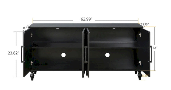 Carved Flower Door Large Storage Cabinet With Metal Handle Suitable For Living Room, Kitchen, Entryway