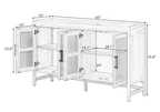 Rattan Door Sideboard Buffet Cabinet - 4 Door Storage Console with Adjustable Shelves for Dining Room Living Room - Natural Wood Finish